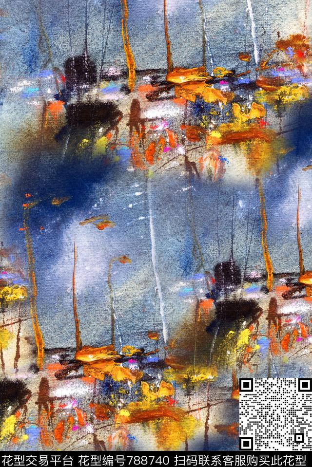 抽象房屋油画数码印花华亿平台下载（图片编号: 788740） - 瓦栏（Walan）