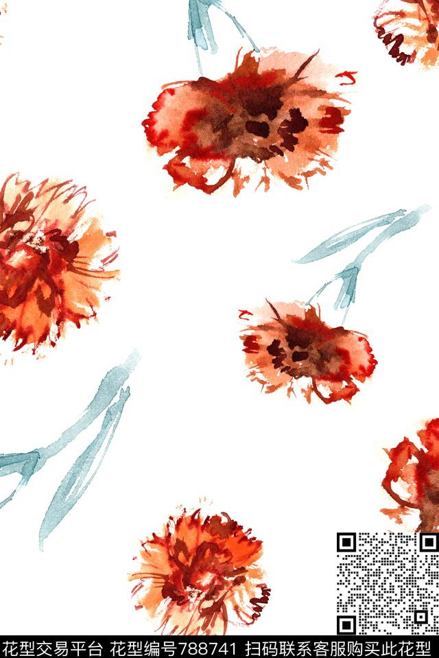 抽象手绘花卉数码印花华亿平台下载（图片编号: 788741） - 瓦栏（Walan）
