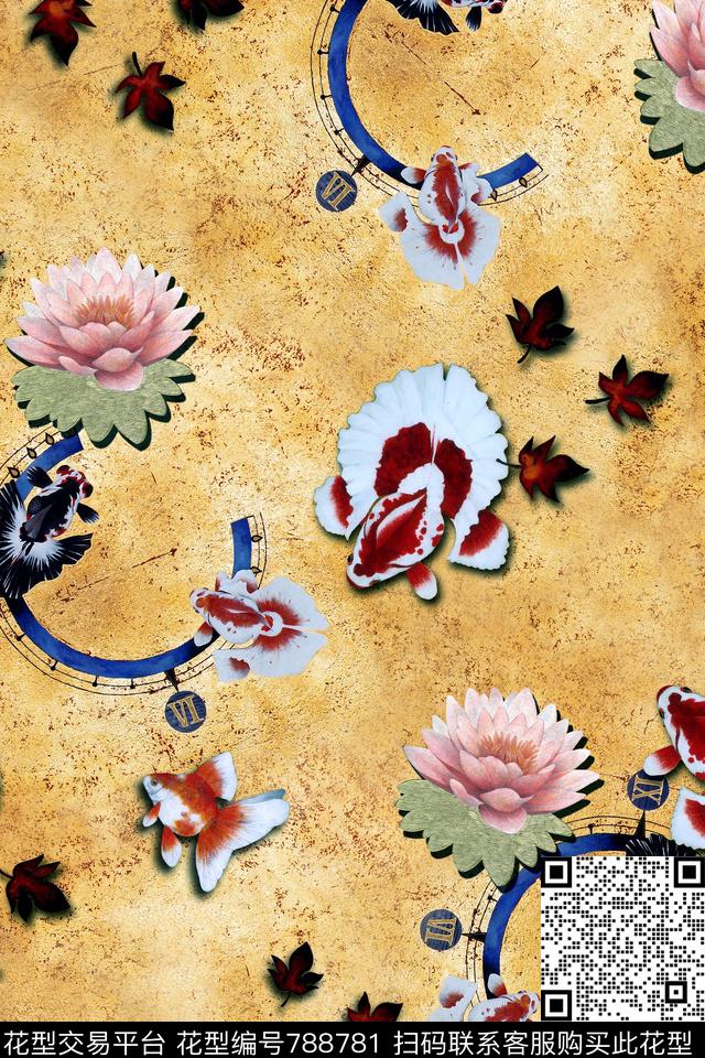 休闲花卉金鱼数码印花华亿平台下载（图片编号: 788781） - 瓦栏（Walan）