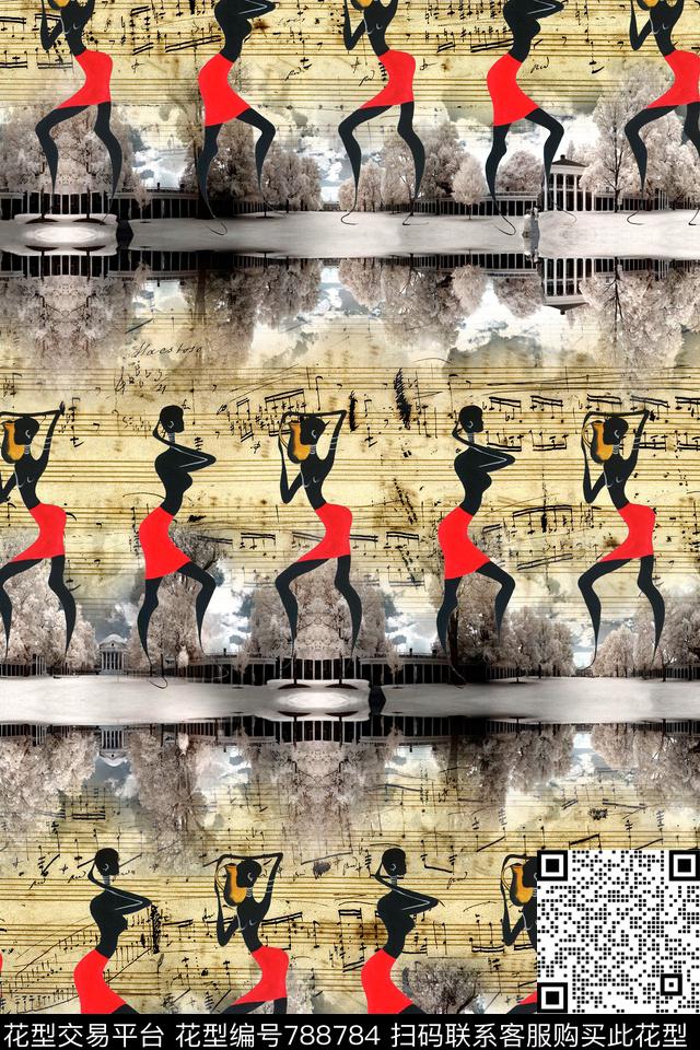 民族风人物条纹数码印花华亿平台下载（图片编号: 788784） - 瓦栏（Walan）