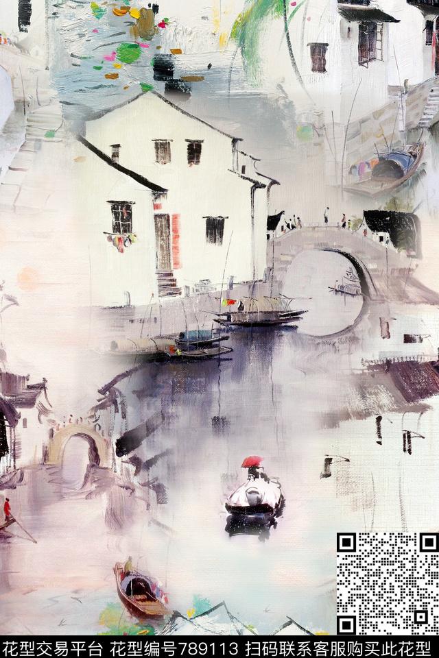 中国风水乡风景数码印花华亿平台下载（图片编号: 789113） - 瓦栏（Walan）