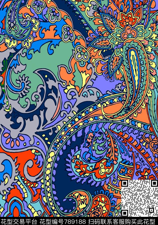 叶子花腰果传统印花华亿平台下载（图片编号: 789188） - 瓦栏（Walan）