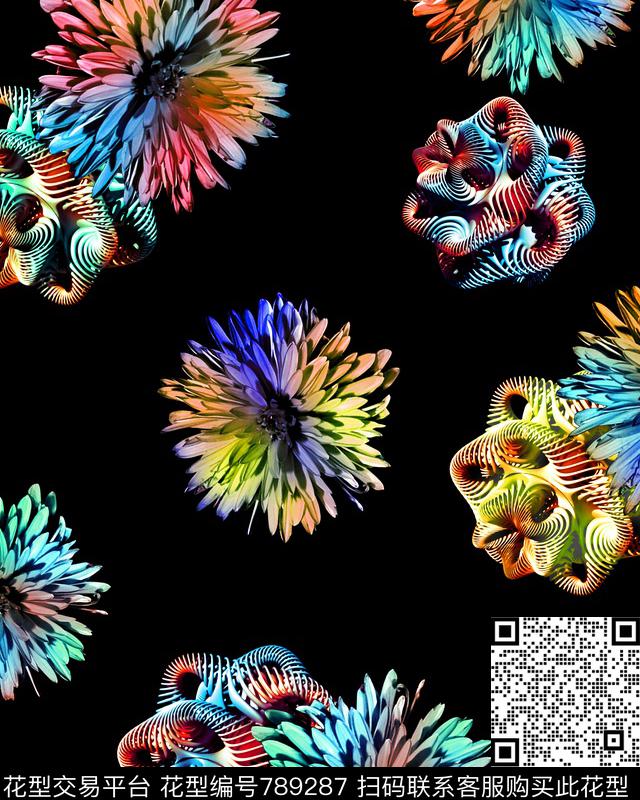 抽象多彩雏菊五彩斑斓的花卉数码印花华亿平台下载（图片编号: 789287） - 瓦栏（Walan）