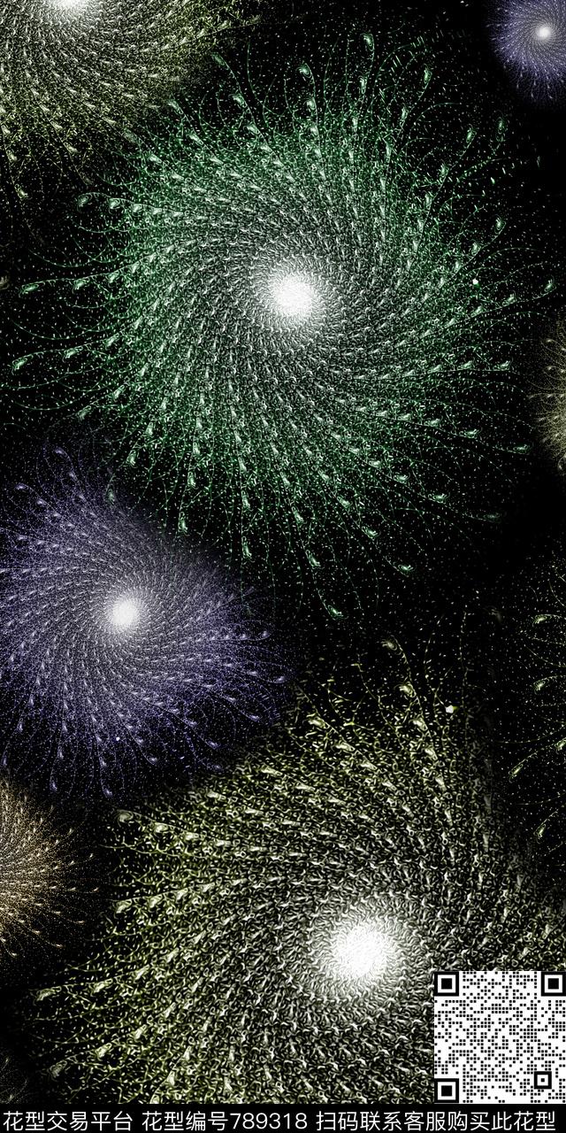 黑底抽象几何数码印花华亿平台下载（图片编号: 789318） - 瓦栏（Walan）