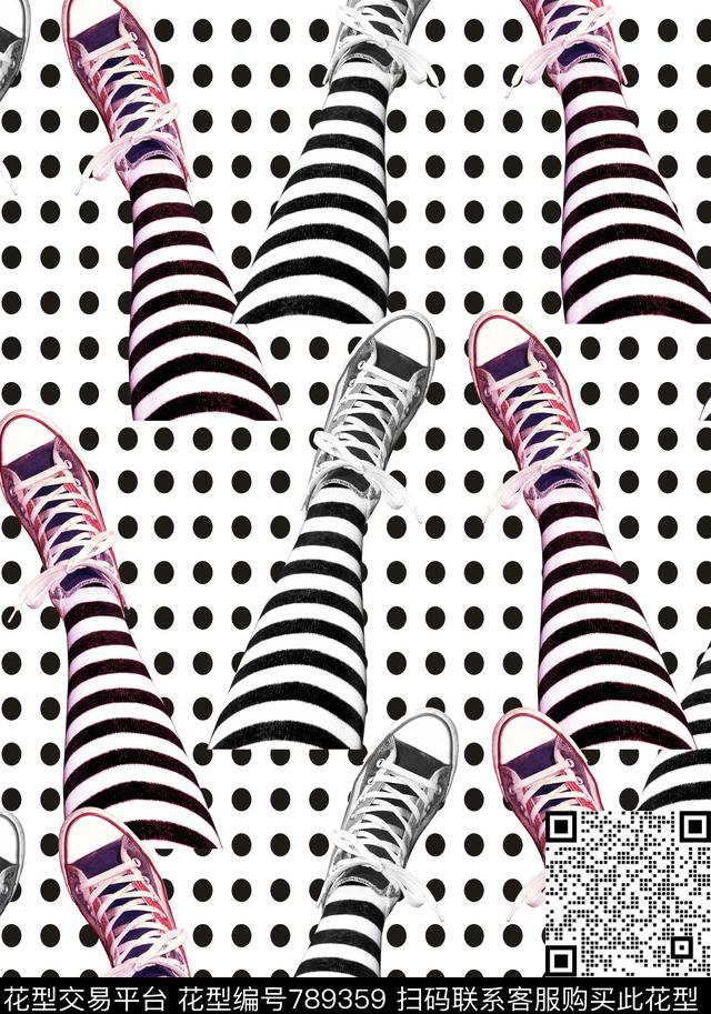 街头风时尚写意脚步数码印花华亿平台下载（图片编号: 789359） - 瓦栏（Walan）