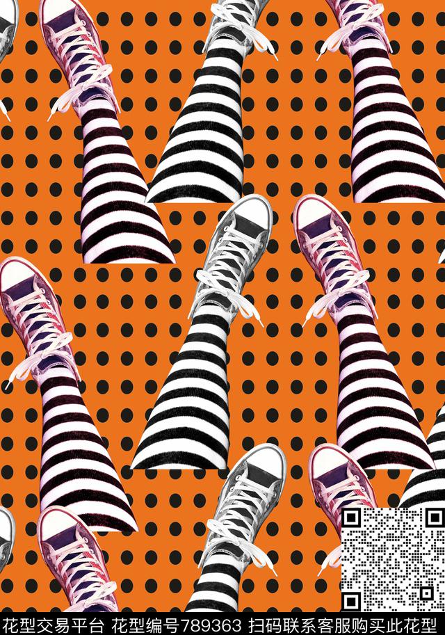 街头风时尚写意脚步数码印花华亿平台下载（图片编号: 789363） - 瓦栏（Walan）