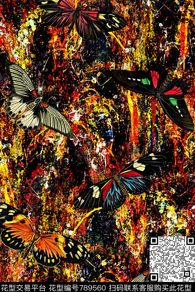 蝴蝶抽象纹理底纹男装华亿平台数码印花华亿平台下载（图片编号: 789560） - 瓦栏（Walan）