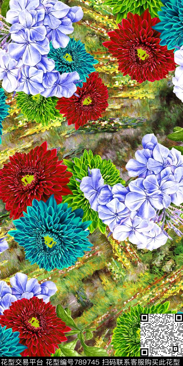 百合玫瑰玉兰花数码印花华亿平台下载（图片编号: 789745） - 瓦栏（Walan）