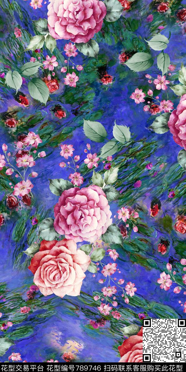 百合玫瑰玉兰花数码印花华亿平台下载（图片编号: 789746） - 瓦栏（Walan）