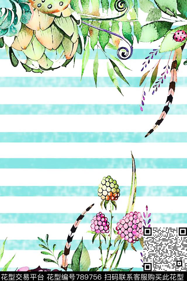 手绘水彩花卉数码印花华亿平台下载（图片编号: 789756） - 瓦栏（Walan）