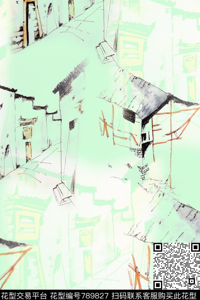 手绘纹样流行时尚创意数码印花华亿平台下载（图片编号: 789827） - 瓦栏（Walan）