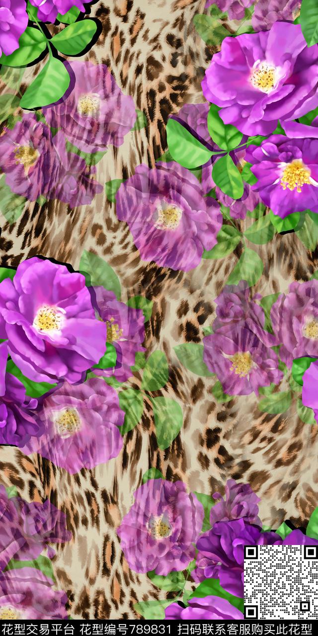 牵牛花百合三色堇数码印花华亿平台下载（图片编号: 789831） - 瓦栏（Walan）
