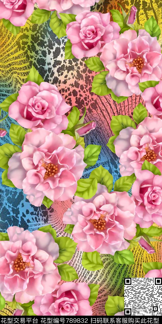 牵牛花百合三色堇数码印花华亿平台下载（图片编号: 789832） - 瓦栏（Walan）