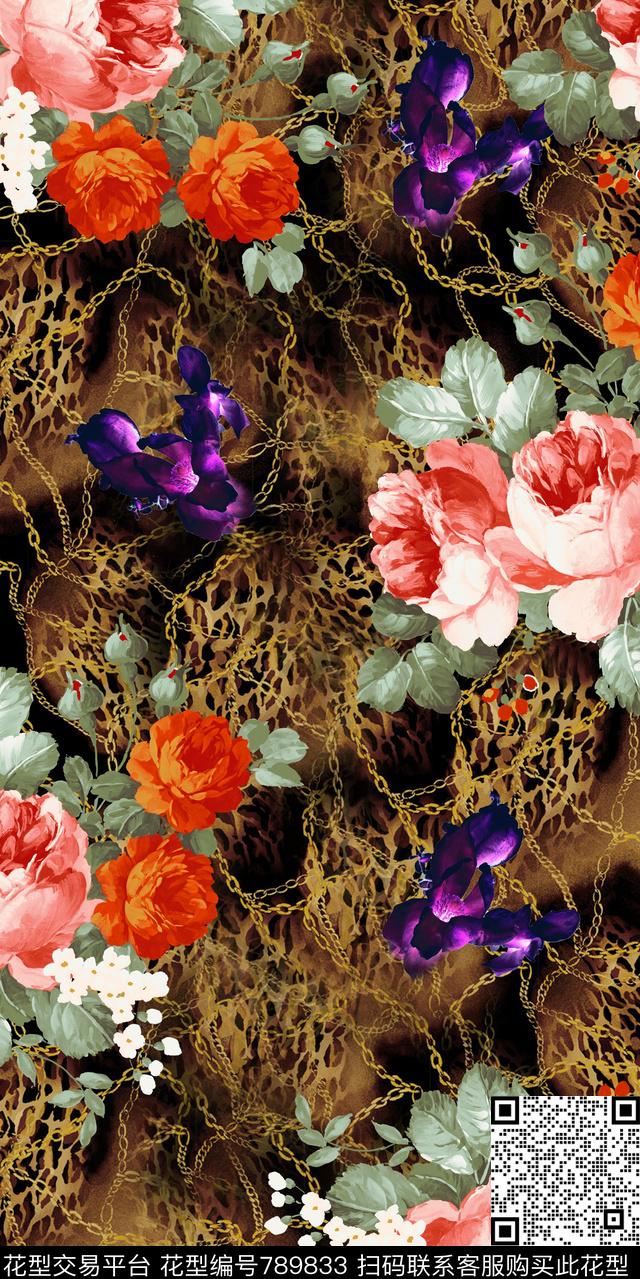 牵牛花百合三色堇数码印花华亿平台下载（图片编号: 789833） - 瓦栏（Walan）