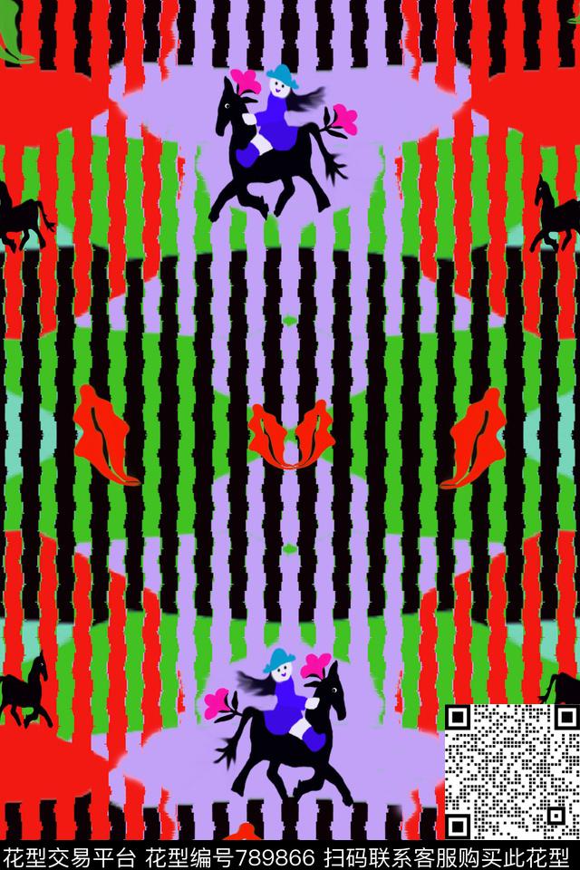 手绘马奔跑潇洒传统印花华亿平台下载（图片编号: 789866） - 瓦栏（Walan）