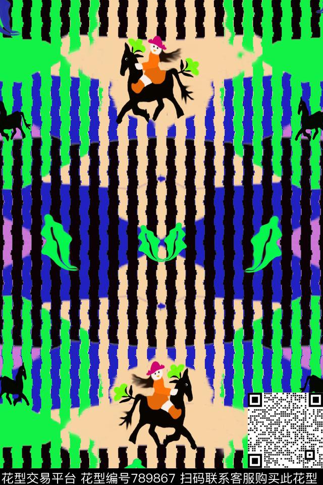 手绘马奔跑潇洒传统印花华亿平台下载（图片编号: 789867） - 瓦栏（Walan）