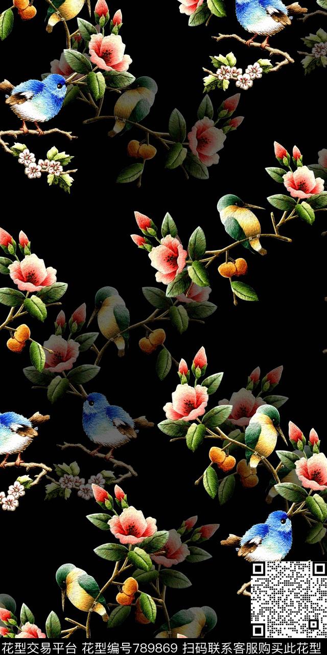 鸟花朵数码印花数码印花华亿平台下载（图片编号: 789869） - 瓦栏（Walan）