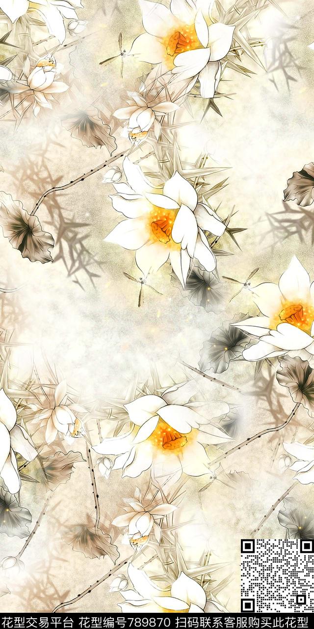 手绘花朵数码印花数码印花华亿平台下载（图片编号: 789870） - 瓦栏（Walan）