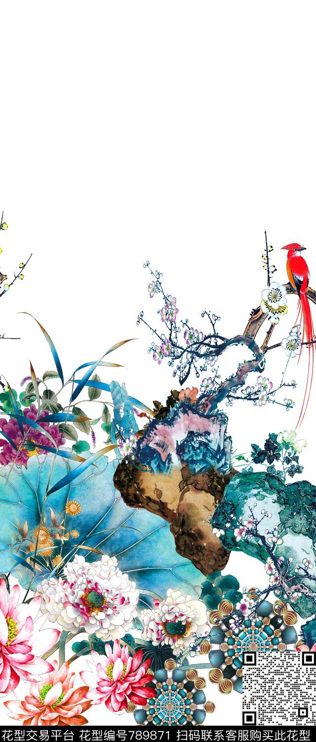 手绘花朵数码印花数码印花华亿平台下载（图片编号: 789871） - 瓦栏（Walan）