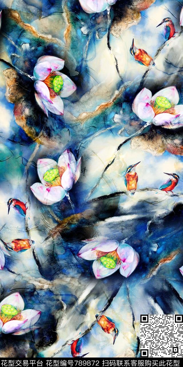 鸟花朵数码印花数码印花华亿平台下载（图片编号: 789872） - 瓦栏（Walan）