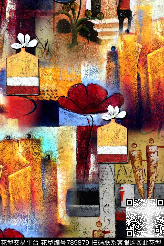抽象几何拼接数码印花华亿平台下载（图片编号: 789879） - 瓦栏（Walan）