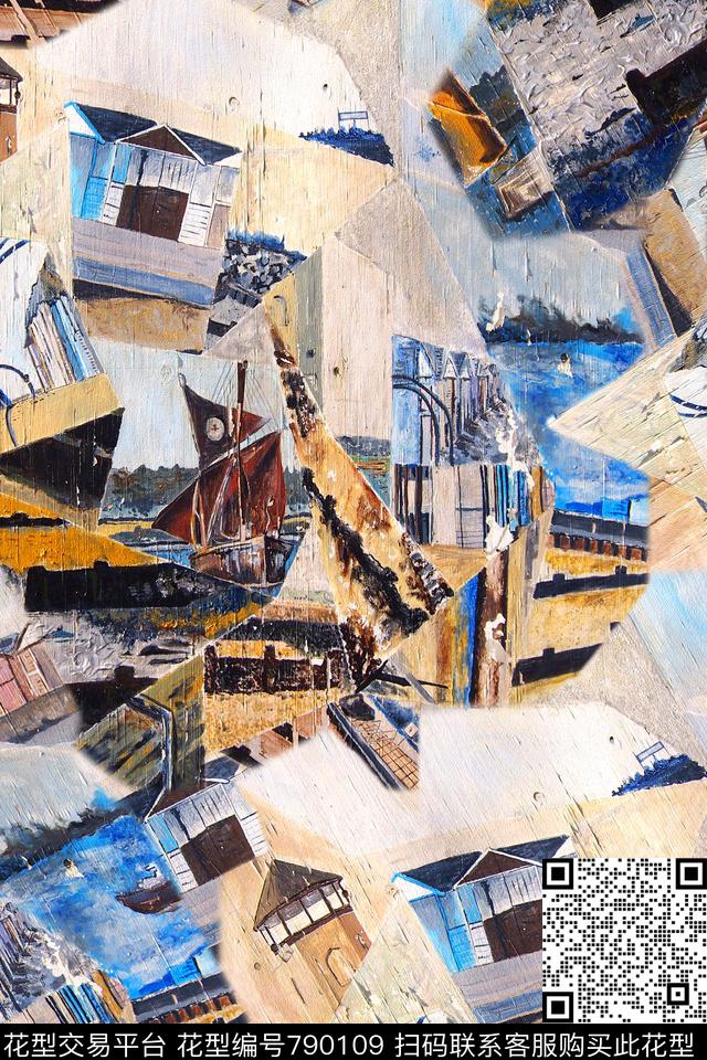抽象几何拼接数码印花华亿平台下载（图片编号: 790109） - 瓦栏（Walan）