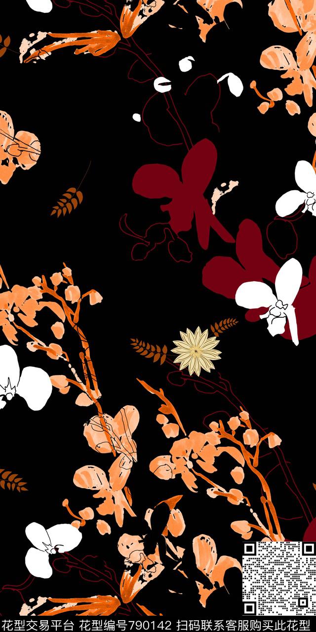 花卉树叶小花传统印花华亿平台下载（图片编号: 790142） - 瓦栏（Walan）