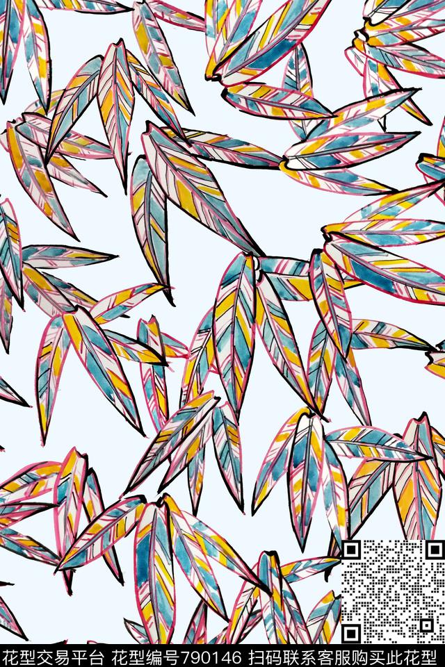 抽象竹叶树叶传统印花华亿平台下载（图片编号: 790146） - 瓦栏（Walan）