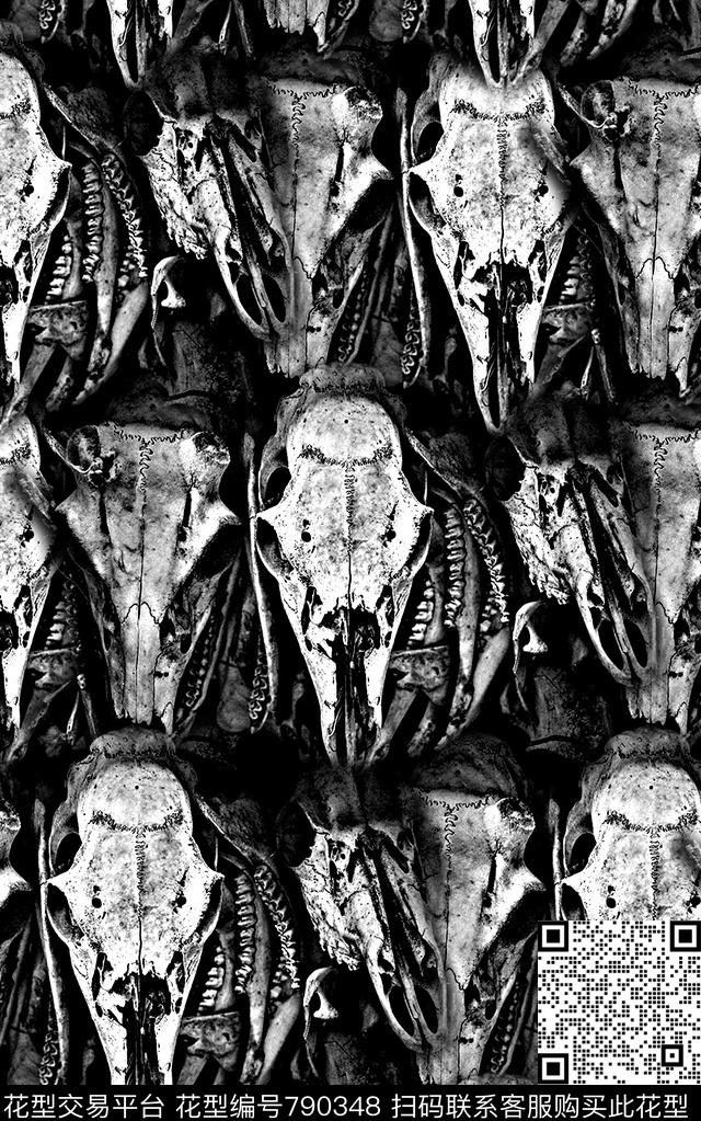 抽象手绘水彩画纹理几何骷髅头数码印花时尚潮流男装衬衫T恤卫衣印花欧美复古大牌满版印花数码印花华亿平台下载（图片编号: 790348） - 瓦栏（Walan）