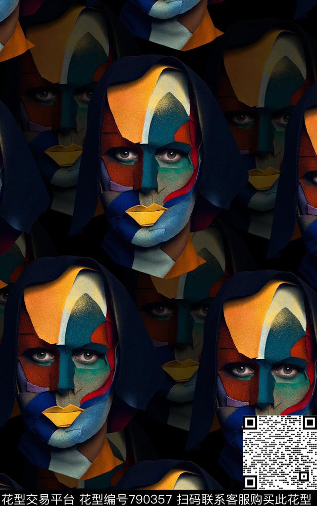 抽象手绘水彩画纹理几何人物数码印花时尚潮流男装衬衫T恤卫衣印花欧美复古大牌满版印花数码印花华亿平台下载（图片编号: 790357） - 瓦栏（Walan）