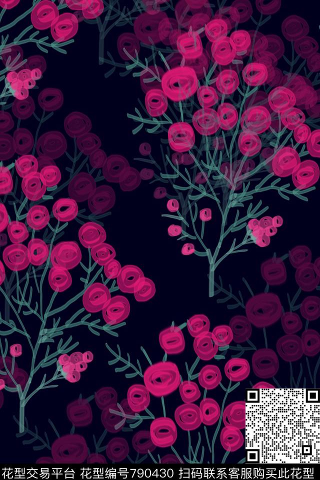 手绘花抽象艺术花朵传统印花华亿平台下载（图片编号: 790430） - 瓦栏（Walan）