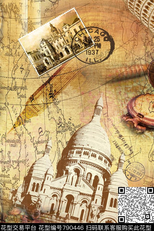 欧美复古城堡数码印花华亿平台下载（图片编号: 790446） - 瓦栏（Walan）