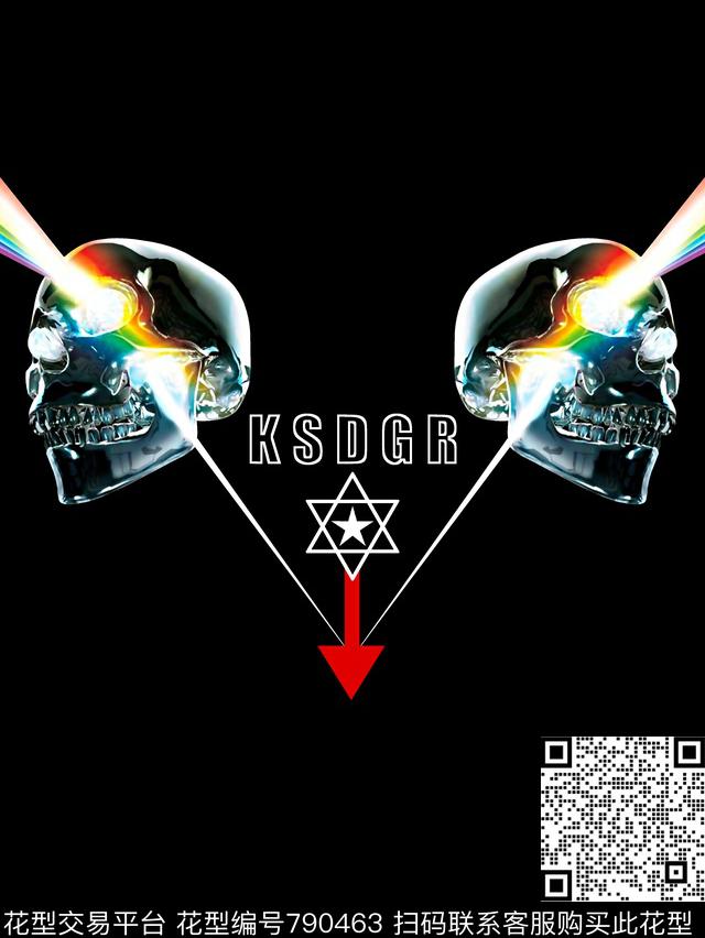 抽象骷髅头几何男装T恤华亿平台数码印花华亿平台下载（图片编号: 790463） - 瓦栏（Walan）