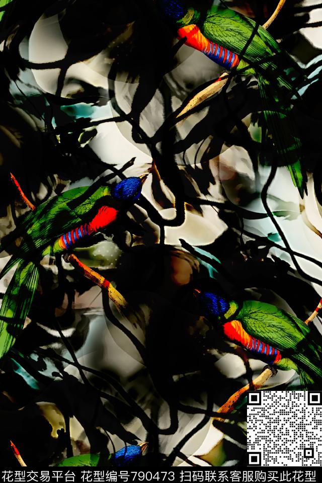 抽象纺理鸟男装华亿平台数码印花华亿平台下载（图片编号: 790473） - 瓦栏（Walan）