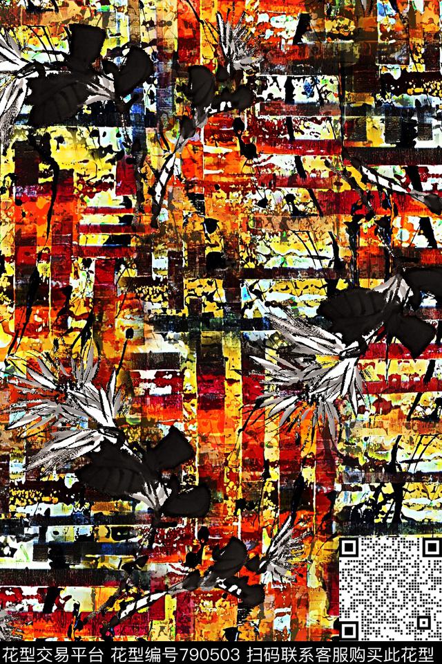 抽象格纹树叶男装夹克华亿平台数码印花华亿平台下载（图片编号: 790503） - 瓦栏（Walan）