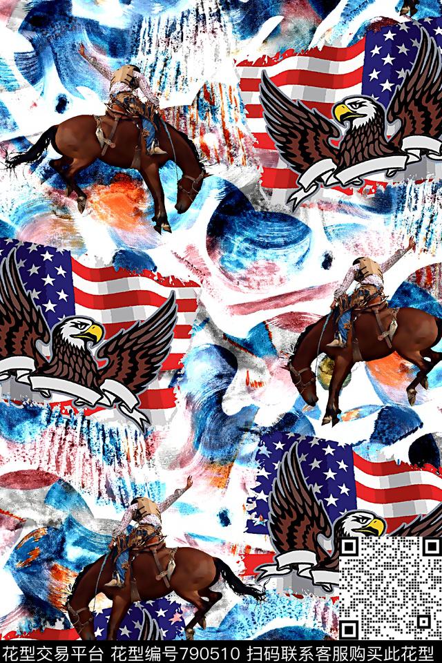 纹理底纹美国旗骑马牛仔数码印花华亿平台下载（图片编号: 790510） - 瓦栏（Walan）