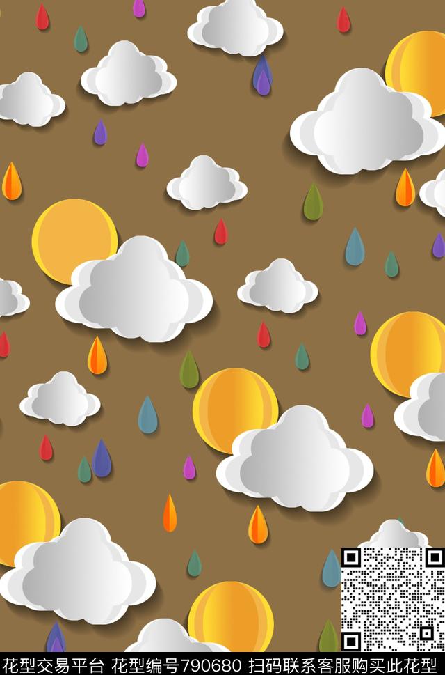 卡通白云雨滴传统印花华亿平台下载（图片编号: 790680） - 瓦栏（Walan）