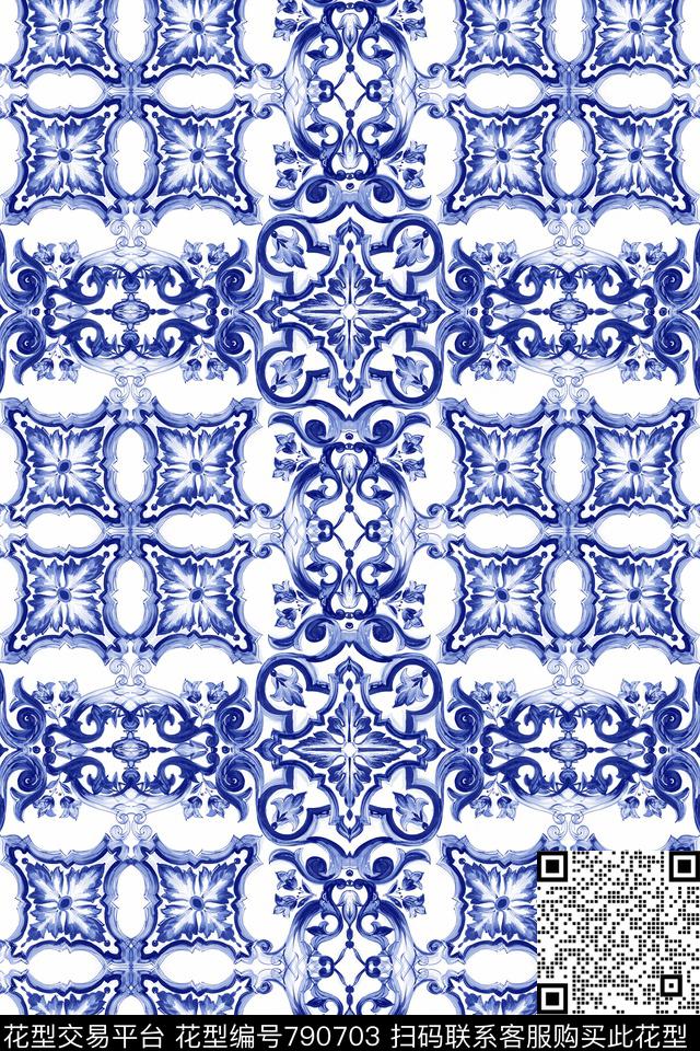 青花瓷中国风民族风传统印花华亿平台下载（图片编号: 790703） - 瓦栏（Walan）