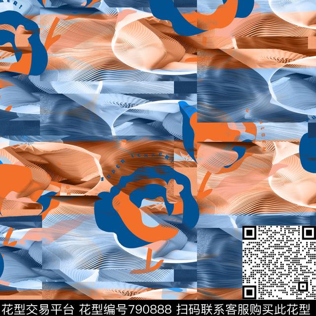 几何现代花卉数码印花华亿平台下载（图片编号: 790888） - 瓦栏（Walan）