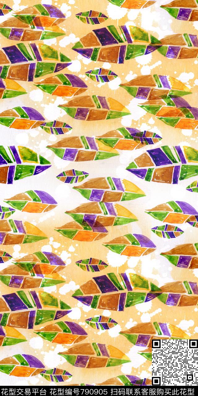 手绘叶子水彩数码印花华亿平台下载（图片编号: 790905） - 瓦栏（Walan）