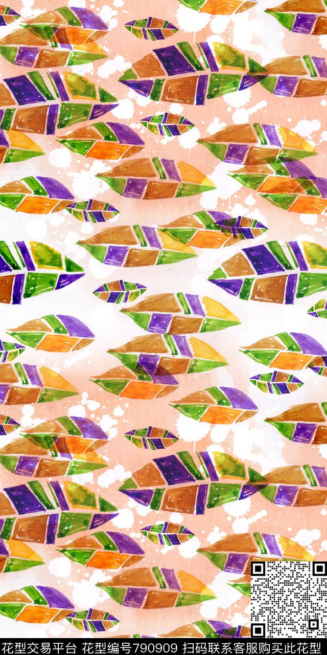 手绘叶子水彩传统印花华亿平台下载（图片编号: 790909） - 瓦栏（Walan）