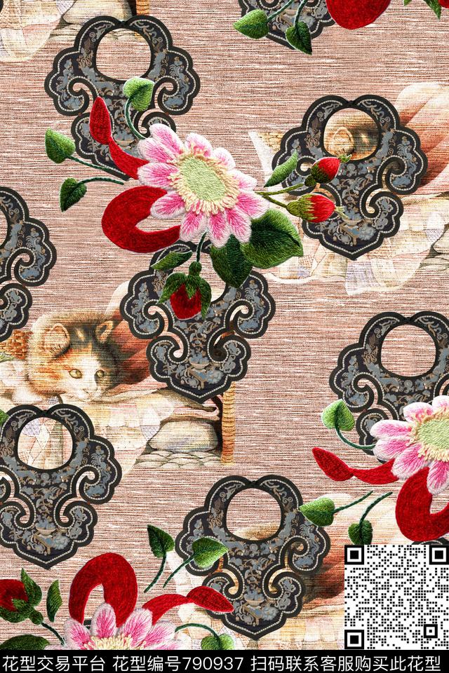 民族风绣花纹理数码印花华亿平台下载（图片编号: 790937） - 瓦栏（Walan）