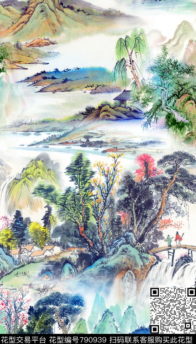 中国风国画风景数码印花华亿平台下载（图片编号: 790939） - 瓦栏（Walan）