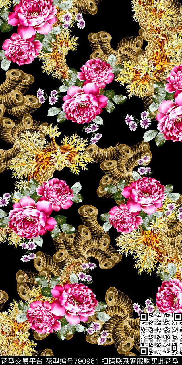 乱花花朵古物数码印花华亿平台下载（图片编号: 790961） - 瓦栏（Walan）