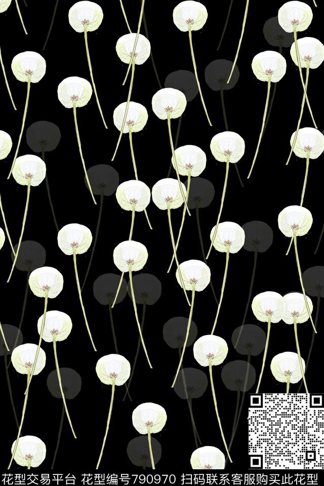 花朵花卉蒲公英数码印花华亿平台下载（图片编号: 790970） - 瓦栏（Walan）