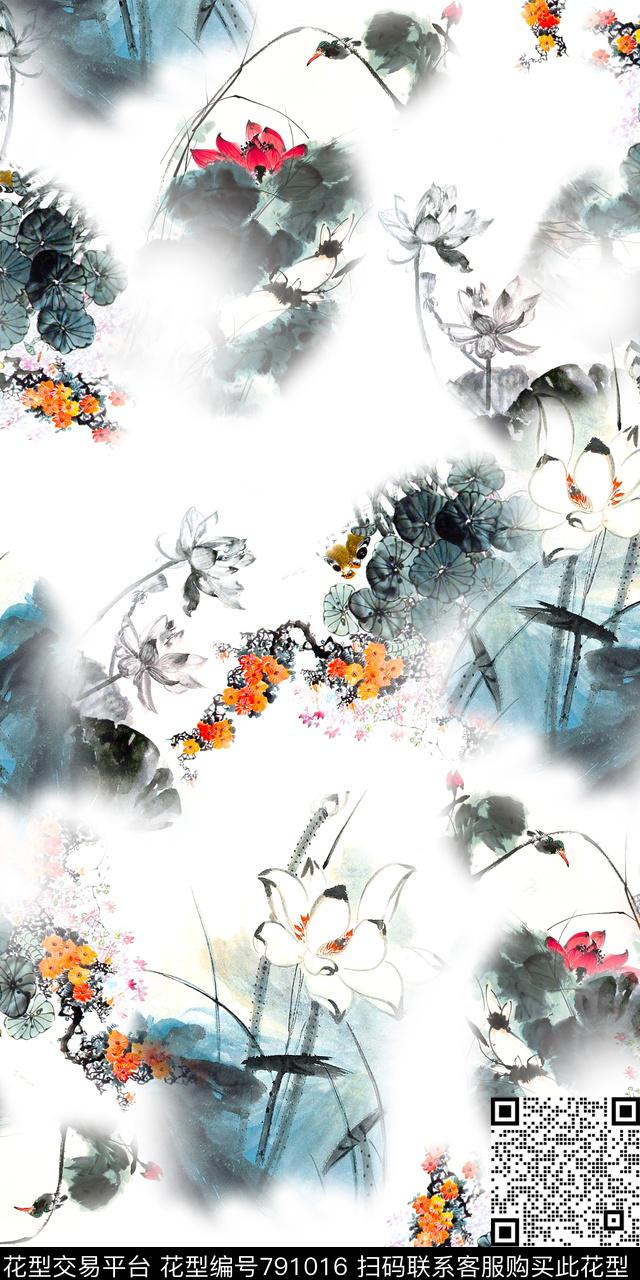 花卉花朵荷花数码印花华亿平台下载（图片编号: 791016） - 瓦栏（Walan）