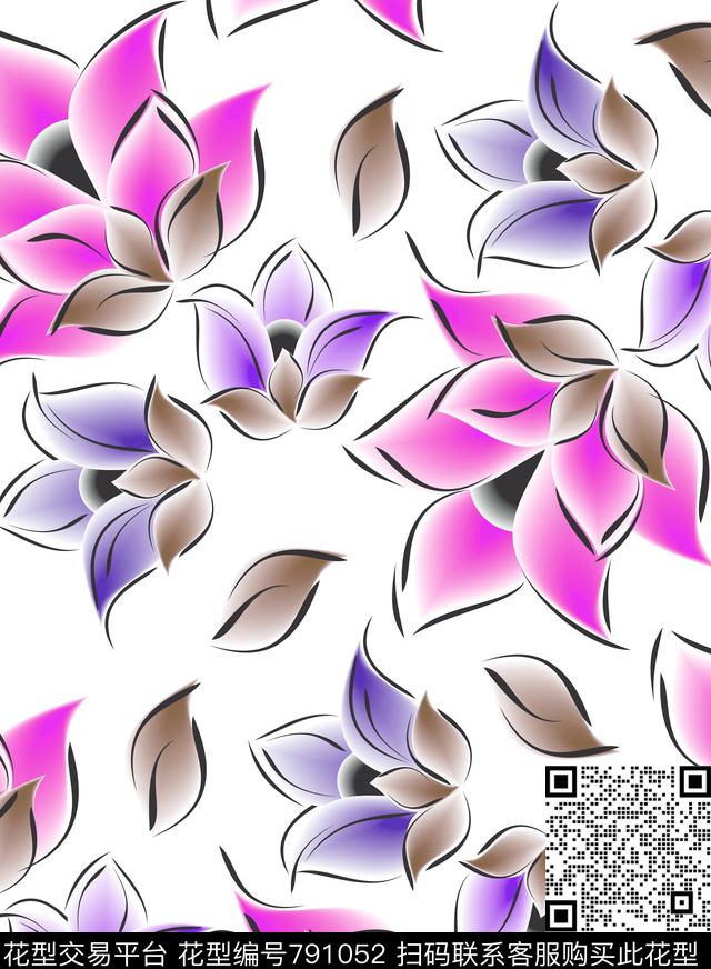 大花花朵花卉数码印花华亿平台下载（图片编号: 791052） - 瓦栏（Walan）