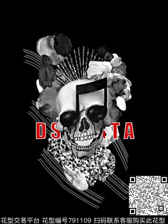 复古骷髅头几何男装T恤华亿平台数码印花华亿平台下载（图片编号: 791109） - 瓦栏（Walan）