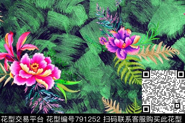 笔触花卉手绘数码印花华亿平台下载（图片编号: 791252） - 瓦栏（Walan）