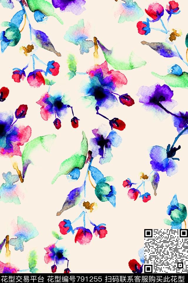 抽象小碎花花卉数码印花华亿平台下载（图片编号: 791255） - 瓦栏（Walan）